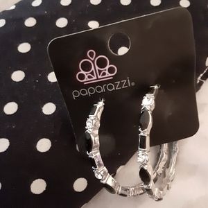 Paparazzi Silver/Black Stone hoop earring set